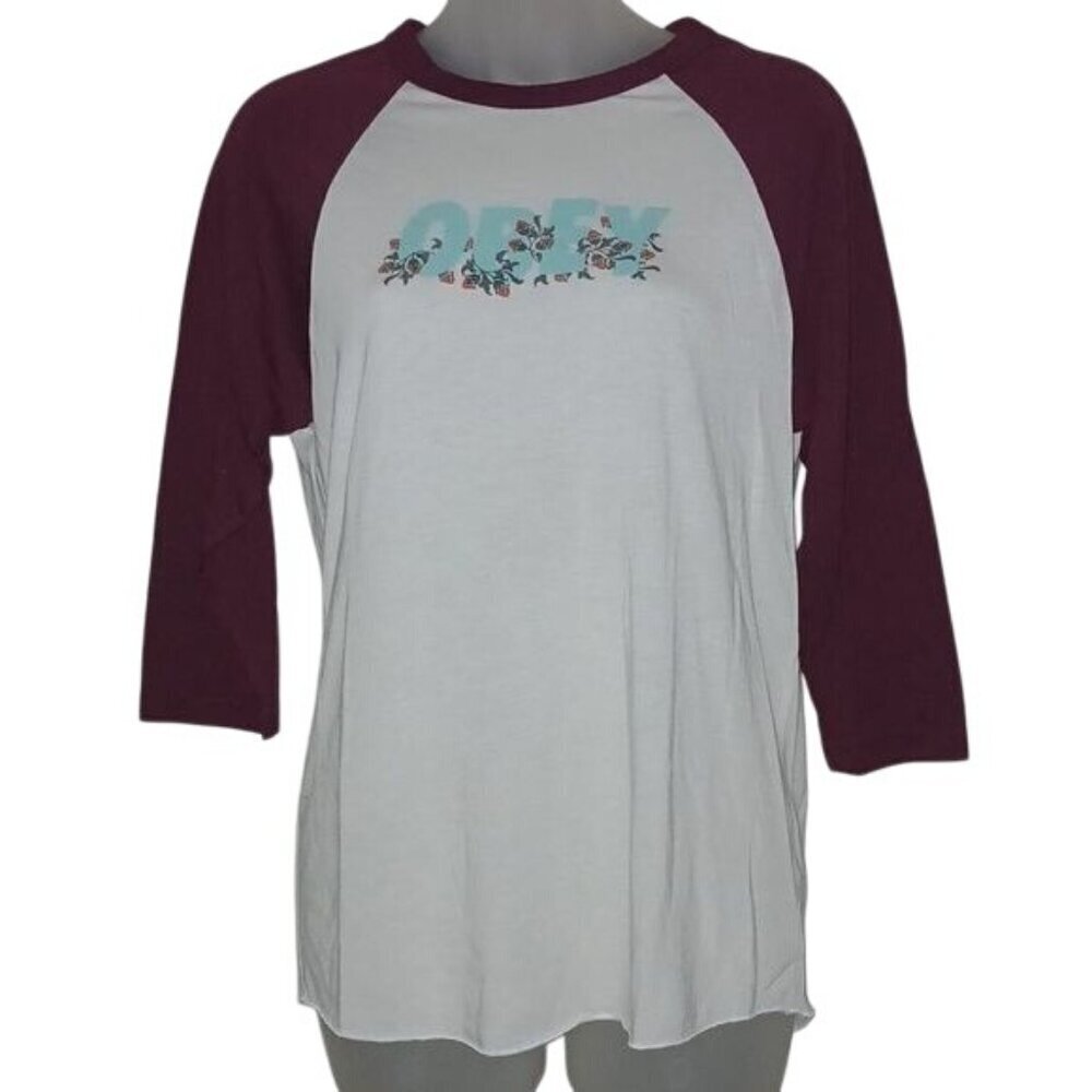 Obey Logo y2k Maroon Raglan Top